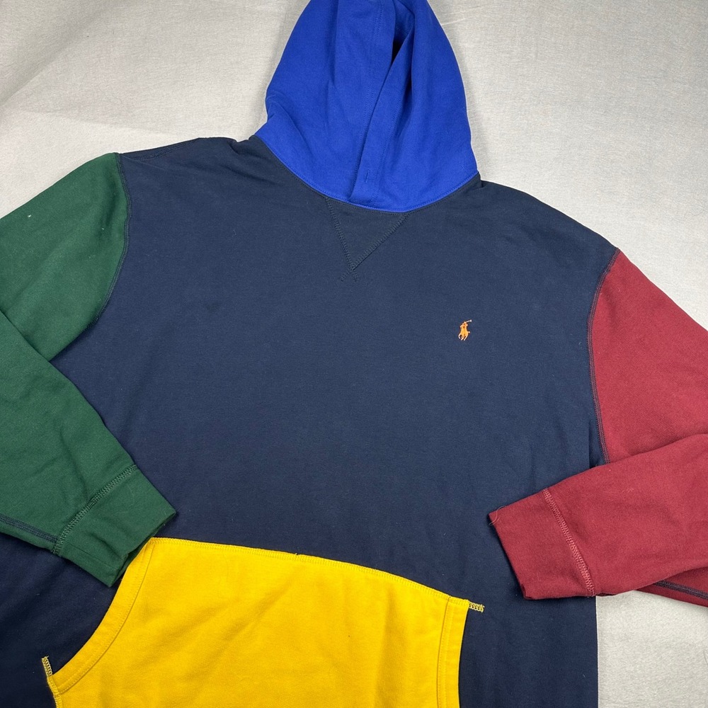 Polo Ralph Lauren Colorblock Fleece Hoodie Mens 3XLT Navy Blue Green Yellow Red